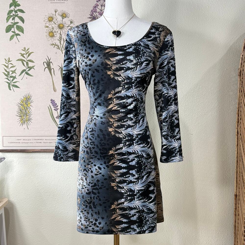 Vtg 90s Y2k Fitted Animal Print Mini Dress Gyaru Fairy Grunge Sexy Trashy S